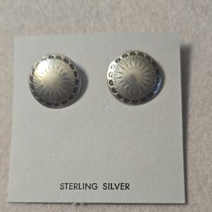 Sterling Silver Concho Dome Stud Earrings 3/4" Round